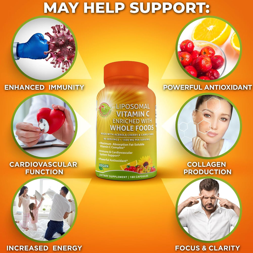 Vitamina C Liposomal 1500 mg con Acerola Orgánica y Camu Camu - 180 Cápsulas