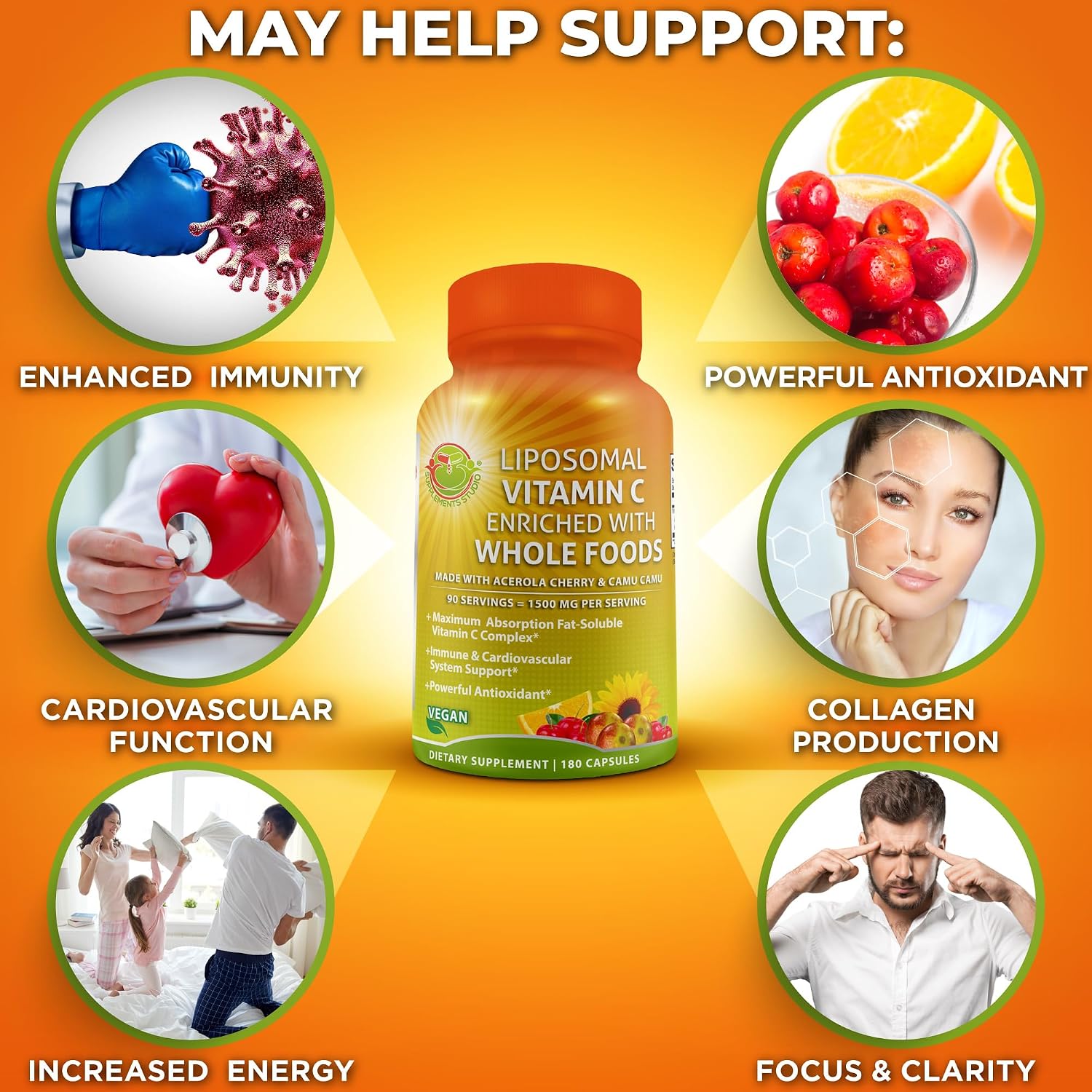 Vitamina C Liposomal 1500 mg con Acerola Orgánica y Camu Camu - 180 Cápsulas