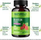 NATURELO Gominolas de Biotina - 2500 mcg - Apoyo para Cabello, Piel y Uñas - No GMO, Sin Gluten - 60 Gominolas