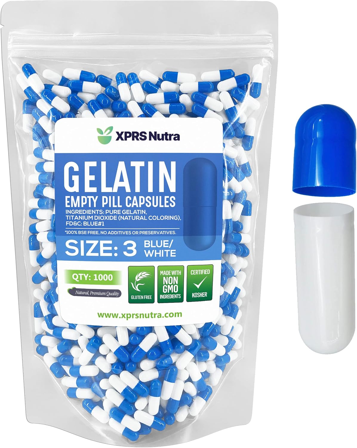 XPRS Nutra Cápsulas Vacías de Gelatina Tamaño 3 - 1000 Unidades