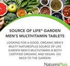 NaturesPlus Source of Life Garden Multivitamínico para Hombres - 90 Comprimidos - Ayuda a Mantener la Energía y el Sistema Inmunológico - Certificado Orgánico USDA, Sin OGM, Vegano, Sin Gluten, Sin Hierro - 30 Dosis