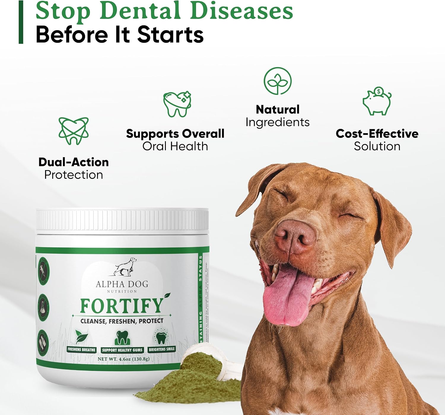 Fortify Dental Powder - Polvo dental para perros con algas y probióticos