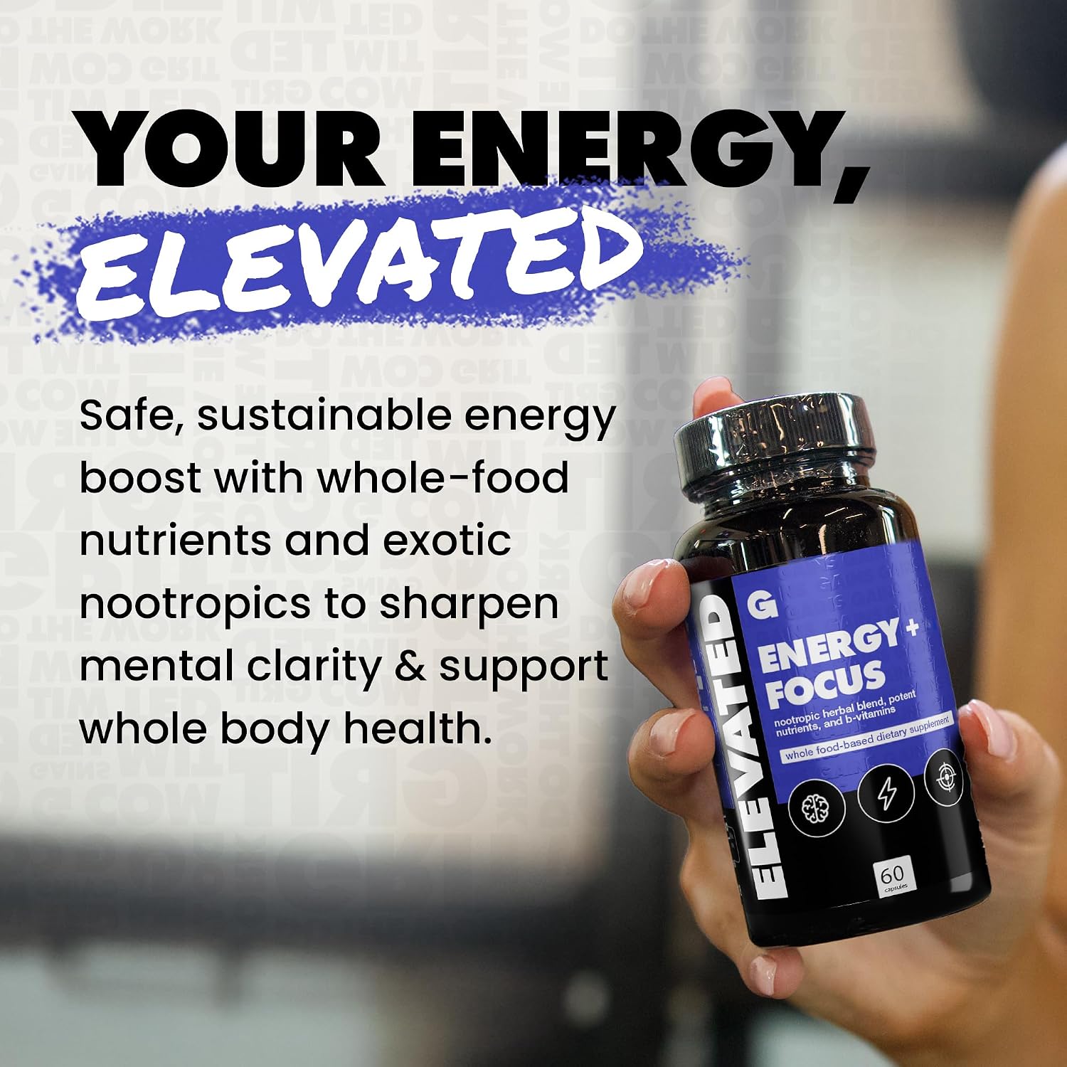 Gains in Bulk Elevated Nootropic Herbal Energy Suplemento Energético y de Enfoque, 60 Cápsulas
