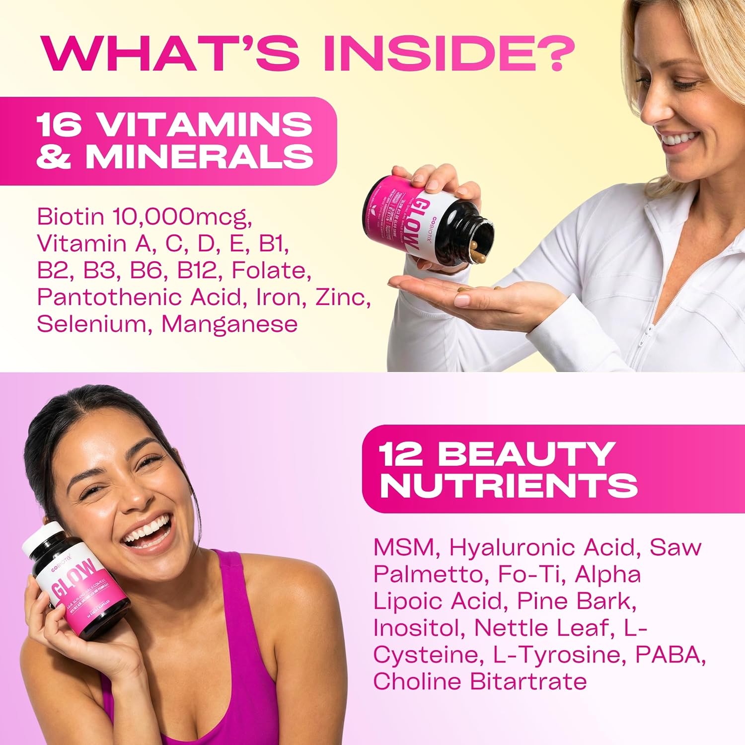 GOBIOTIX GLOW - Vitaminas para Cabello, Piel y Uñas - 180 Cápsulas