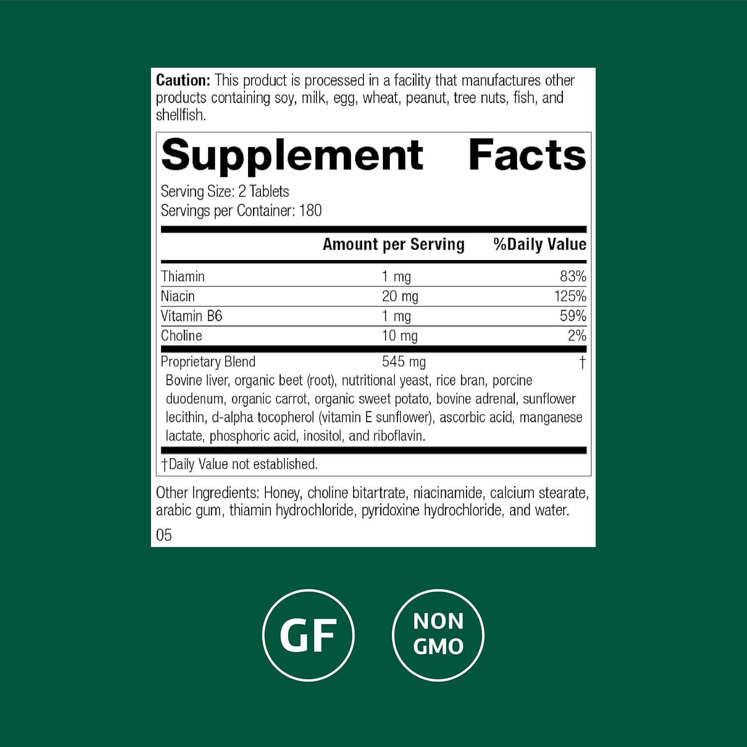 Standard Process Cataplex B-GF - B complex for nervous system and energy - 360 tablets