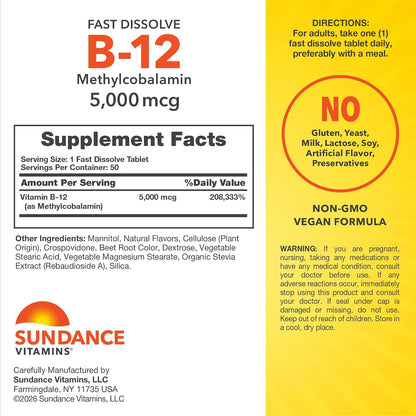 Sundance Vitamina B12 Comprimidos de – Contribuye al funcionamiento normal del sistema inmunitario. – Image 2