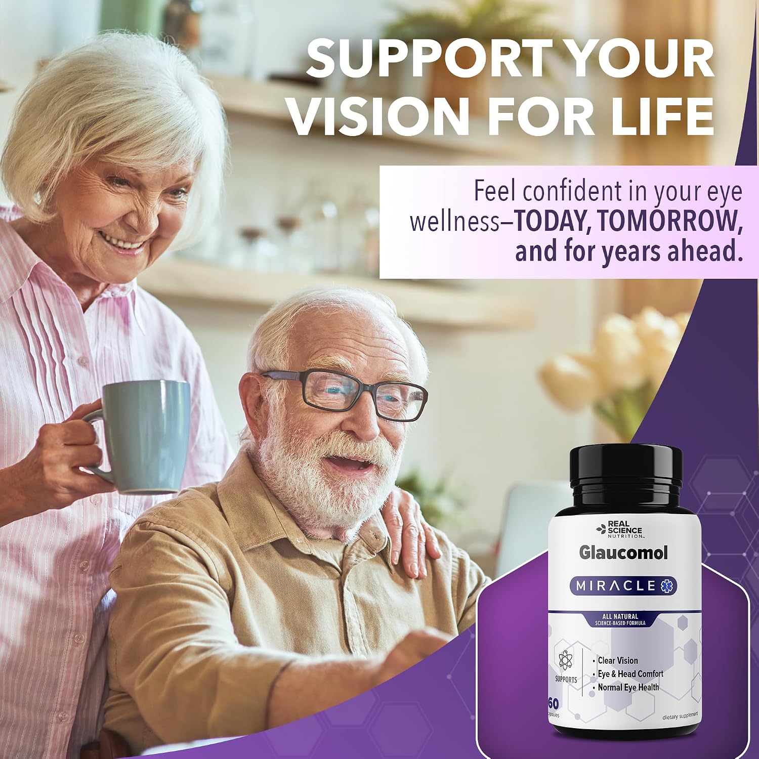 Real Science Glaucomol Miracle - Suplemento Ocular Natural con Vitaminas C, D y B12 para Apoyo del Nervio Óptico y Circulación Ocular – 60 Cápsulas