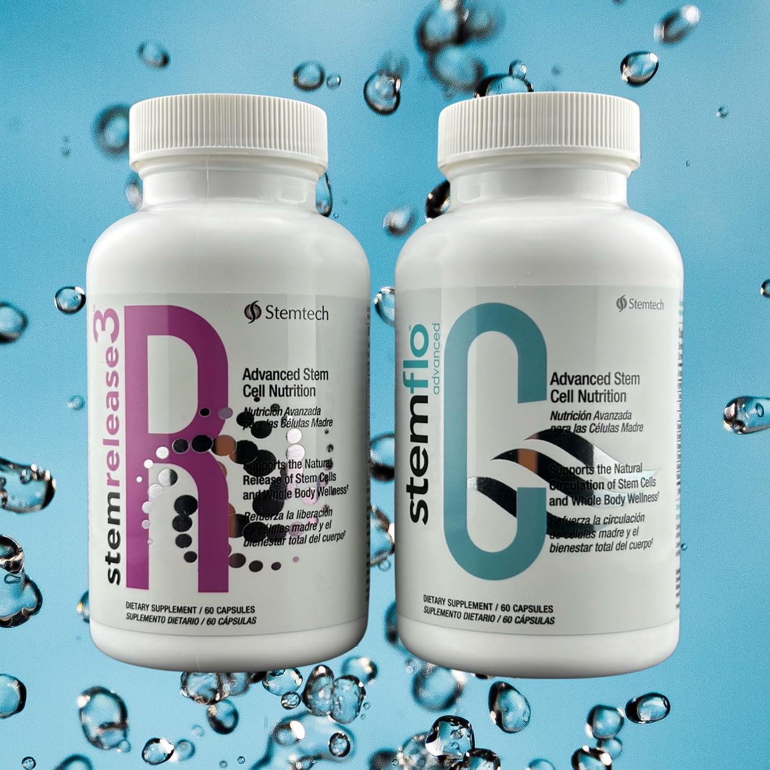 StemRelease3 & StemFlo Combo Pack | Apoyo a la Renovación de Células Madre, Circulación y Salud Cardiovascular | con SE3, Fucoidan, Cúrcuma, Extracto de AFA y Enzimas | 30 Servicios