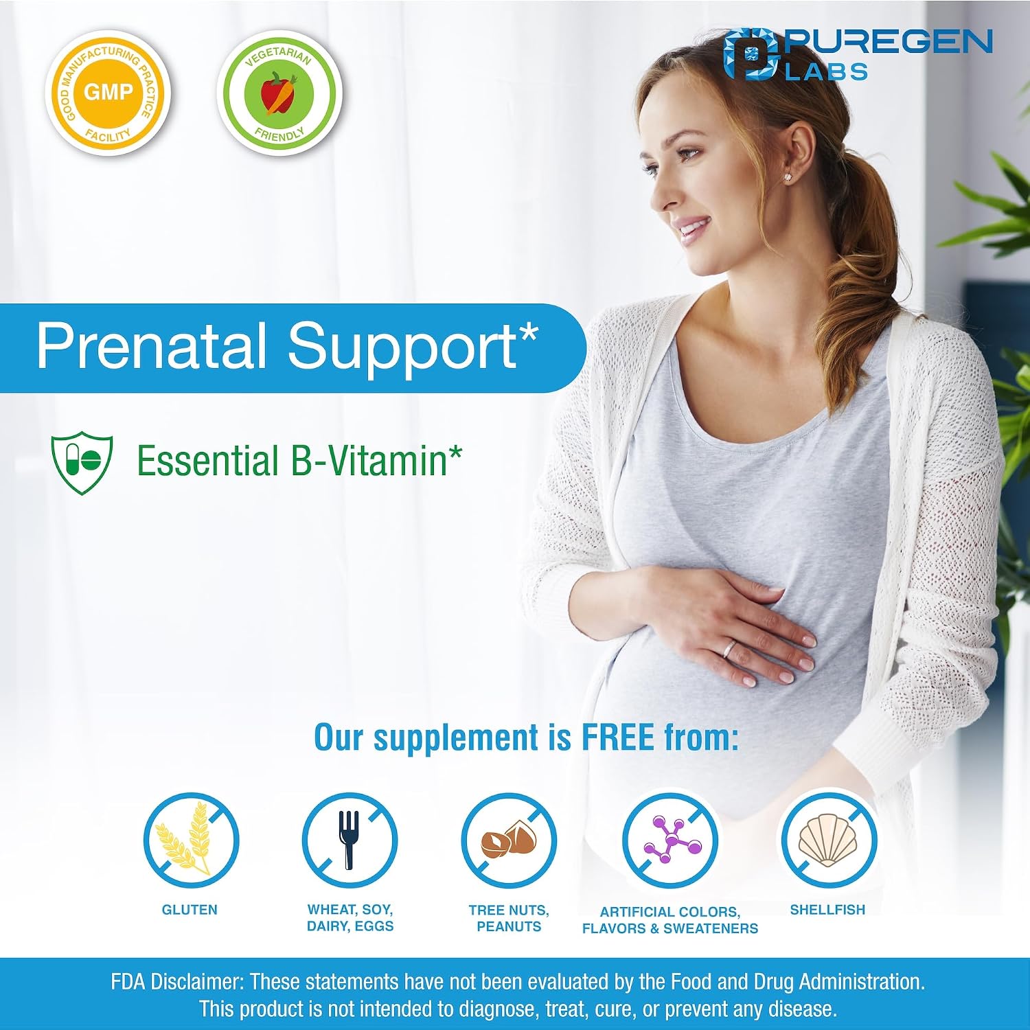 Puregen Labs Ácido Fólico 1000 mcg Comprimidos | Vitamina B9 | No GMO | Sin Gluten | Tamaño Económico 1000 Comprimidos