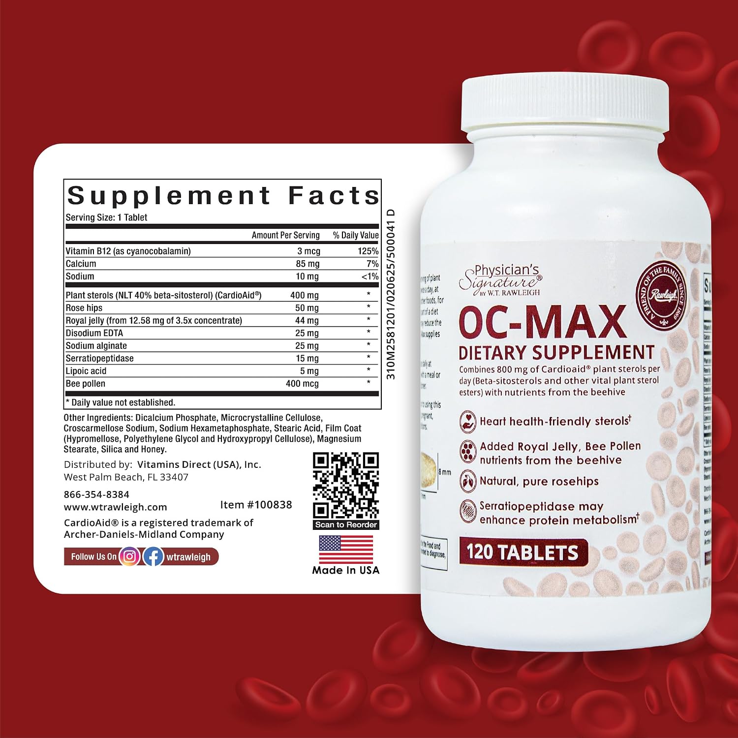 Rawleigh OC-MAX Salud Cardiaca – Esteroles Vegetales 800 mg + Antioxidantes | 120 Comprimidos