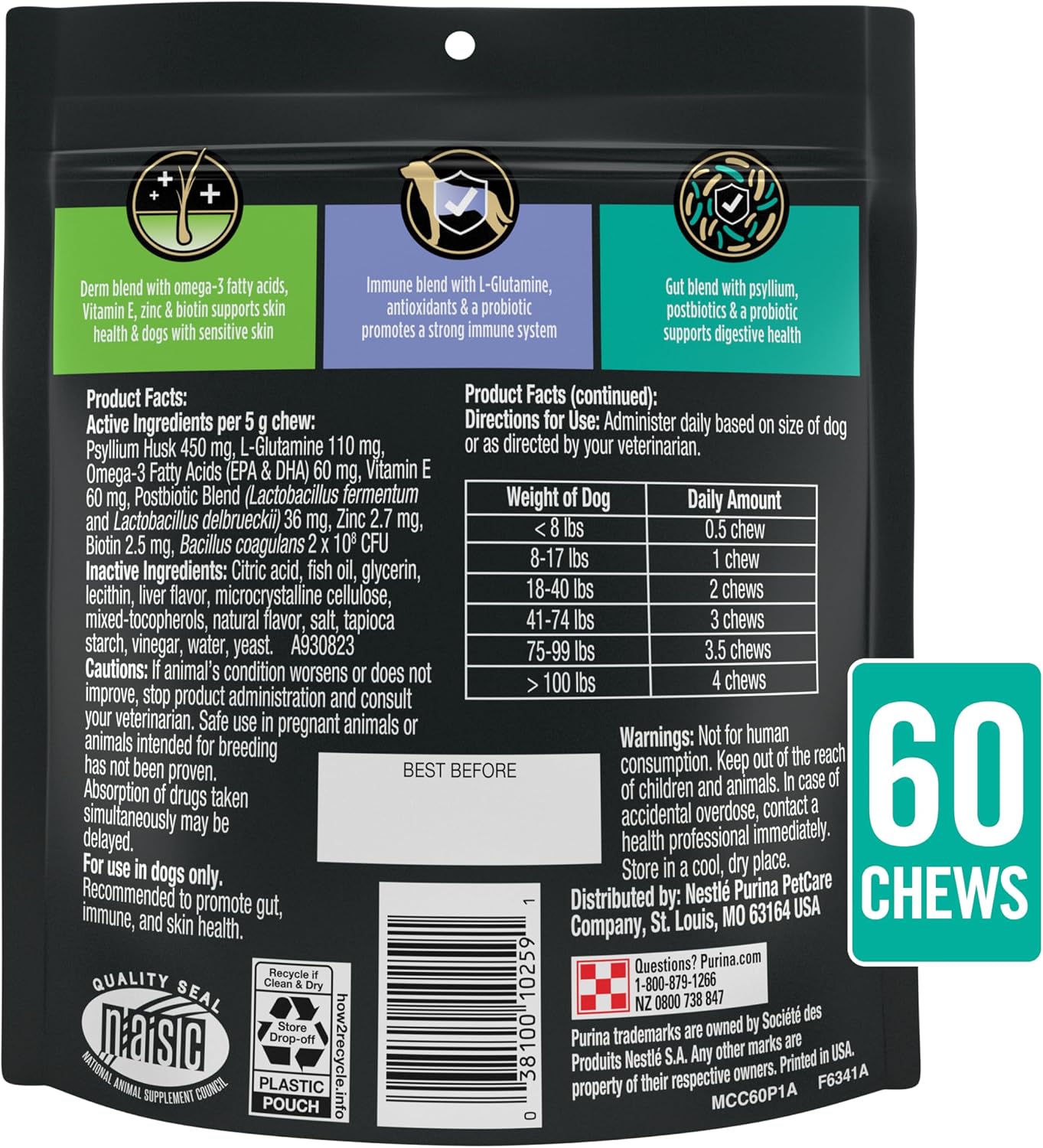 Purina Pro Plan Veterinary Supplements Multi Care Canine Chews - Complemento para perros con omega 3 (30 masticables)