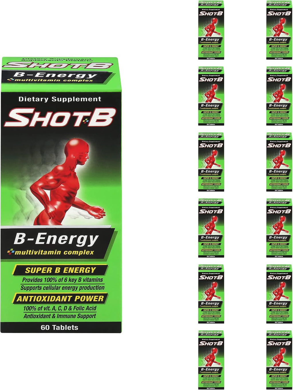 Shot B Energy Multivitamínico - 60 comprimidos (Pack de 12)