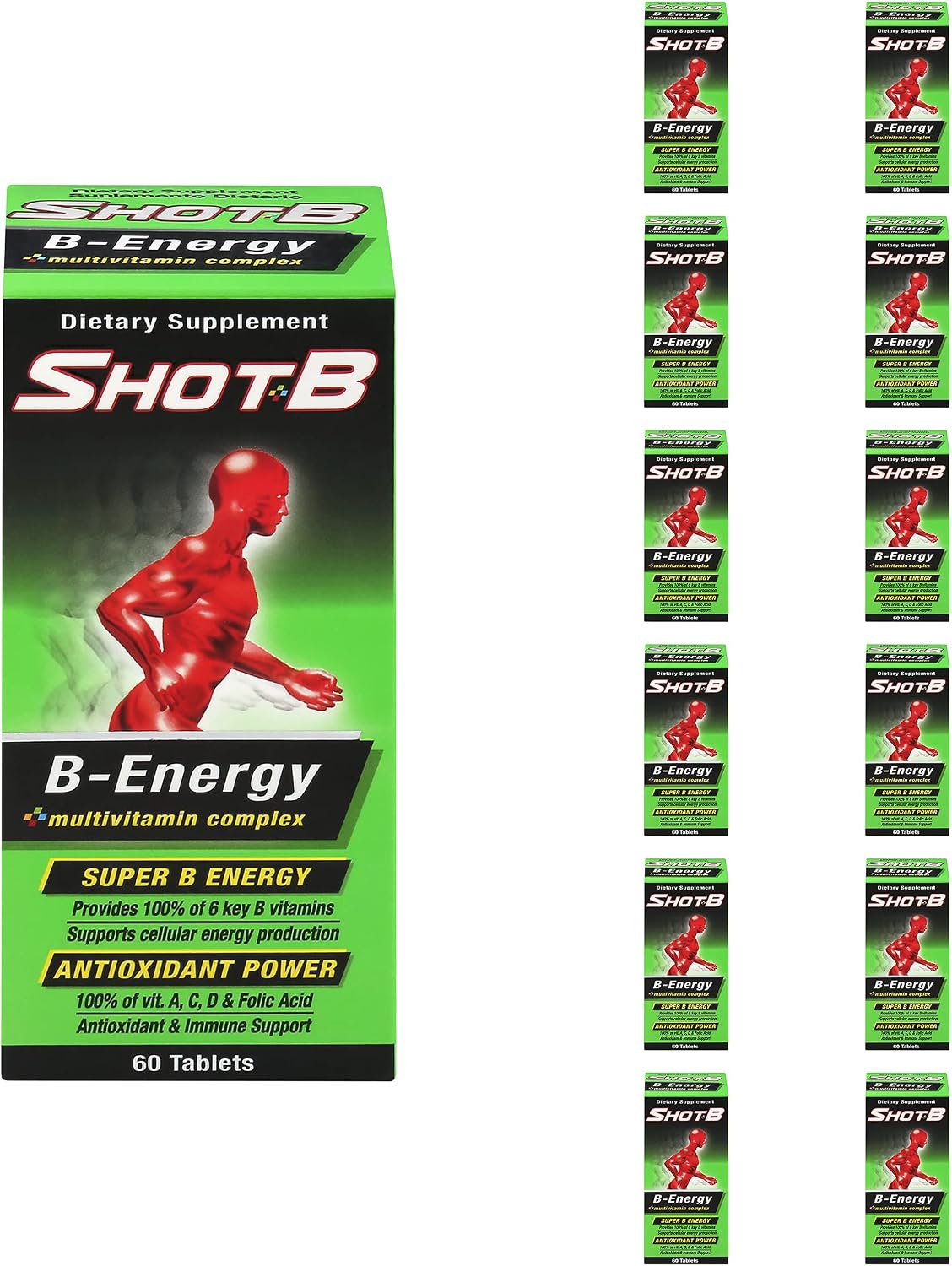 Shot B Energy Multivitamínico - 60 comprimidos (Pack de 12)