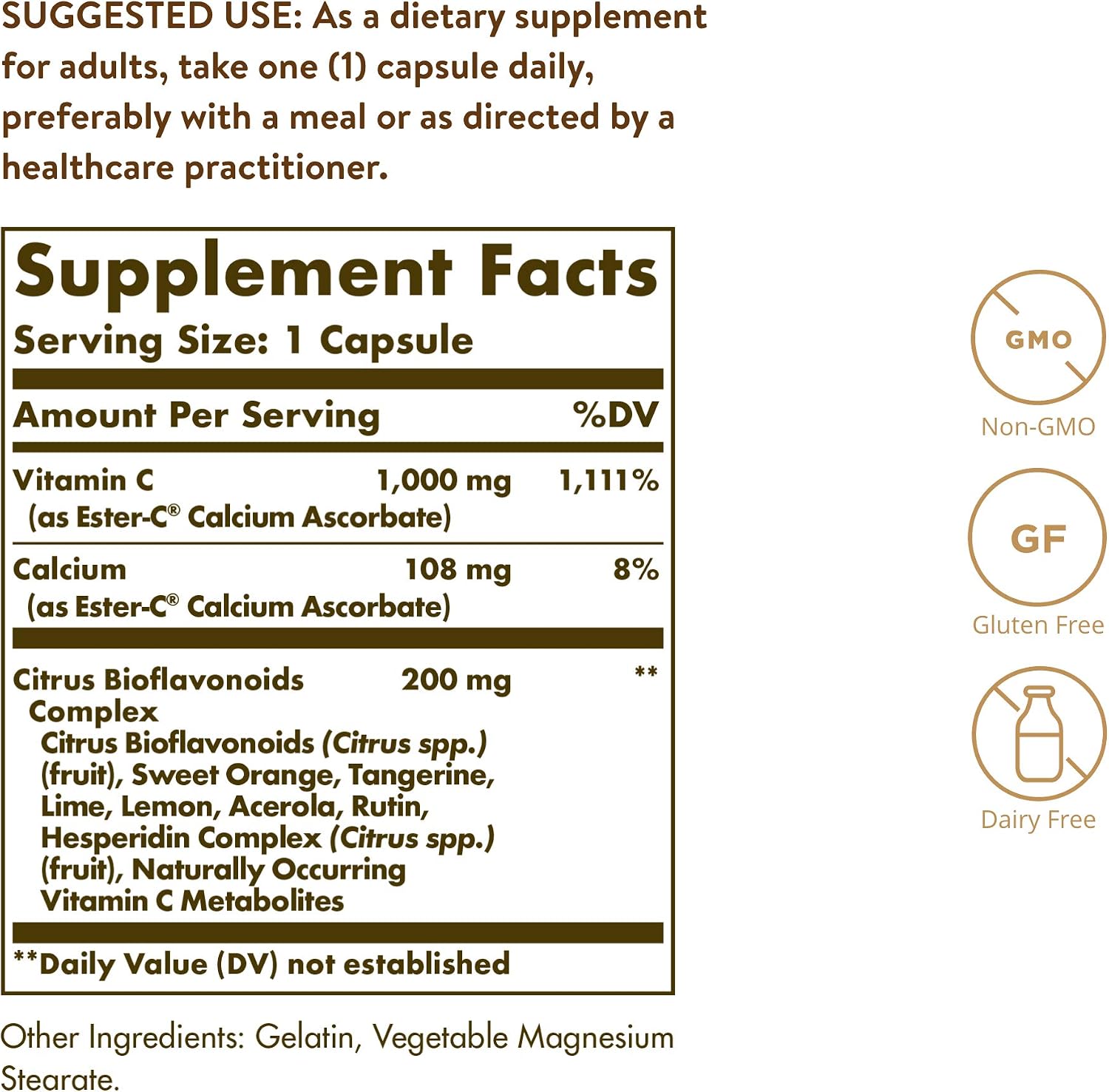 Solgar Ester-C Plus 1000 mg con Bioflavonoides de Cítricos - 100 Cápsulas - No Ácido, Fórmula Suave - Apoyo Inmunitario 24h - Sin Gluten, No GMO