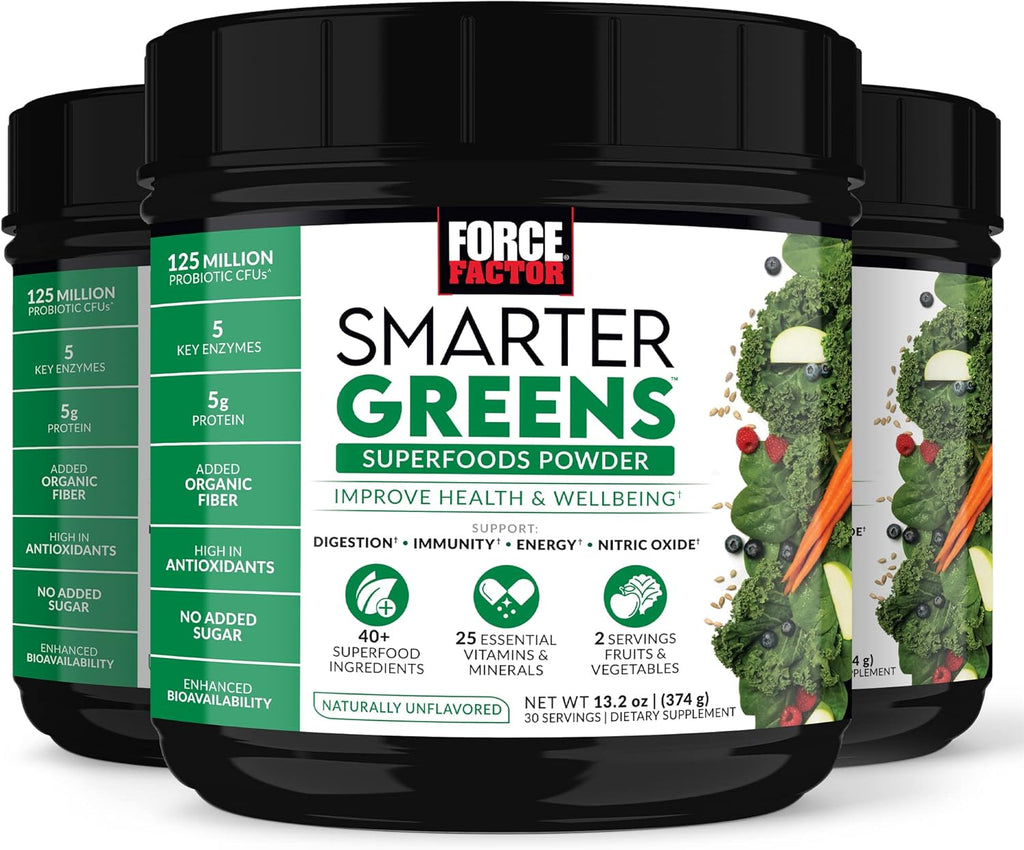 Force Factor Smarter Greens Superfoods Polvo, 3 Pack (90 Porciones)