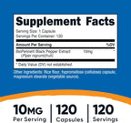 Nutricost Bioperine (Extracto de Pimienta Negra), 10mg por Porción, 120 Cápsulas - Sin Gluten