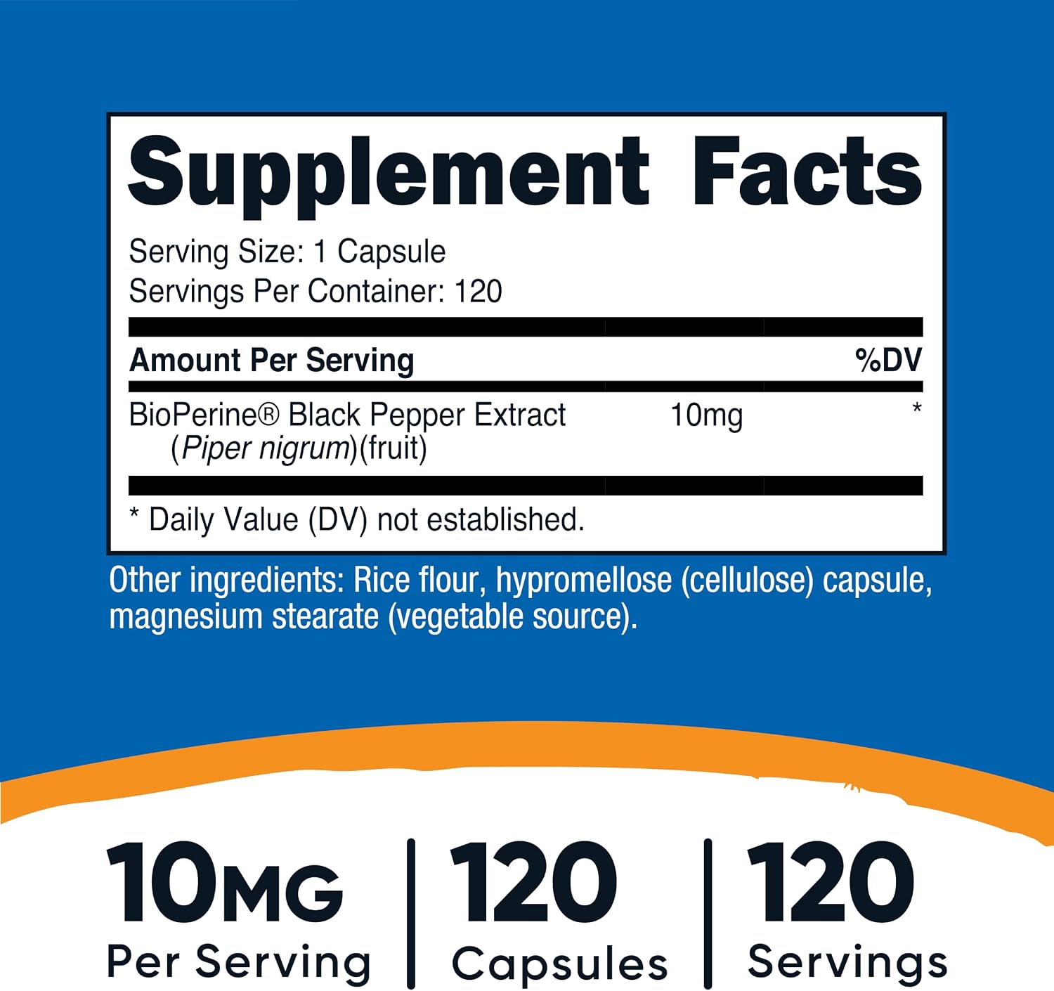 Nutricost Bioperine (Extracto de Pimienta Negra), 10mg por Porción, 120 Cápsulas - Sin Gluten