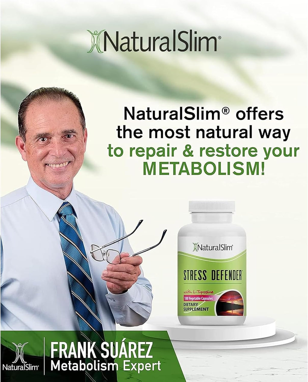 NaturalSlim Stress Defender Suplemento para el Estrés, Fórmula de Equilibrio de Cortisol con Vitamina B5 y L-Tirosina, Apoyo al Sueño y Metabolismo, 180 Cápsulas Vegetales (3 Paquetes)