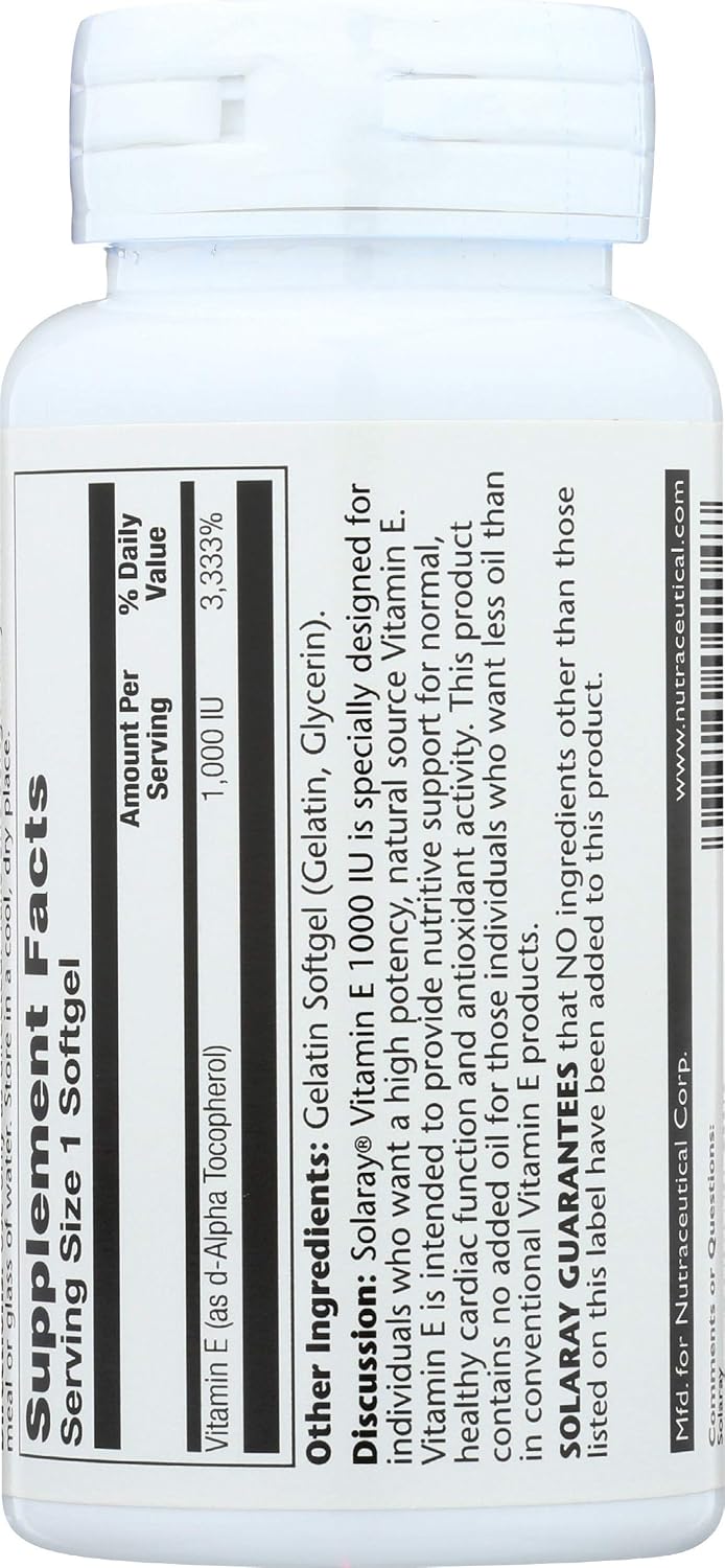 Solaray Vitamina E 1000 UI d-Alfa Tocoferol Natural - 60 Cápsulas