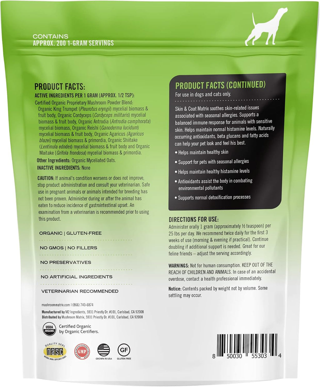 Om Mushroom Matrix Skin & Coat - Suplemento de Hongos Orgánicos para Perros y Gatos (200 g)