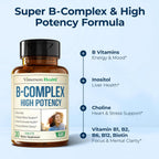 Complejo B con Vitamina B12, Niacina, B2, B6, Ácido Fólico 400 mcg - Suplemento de Vitaminas B para Mujeres y Hombres