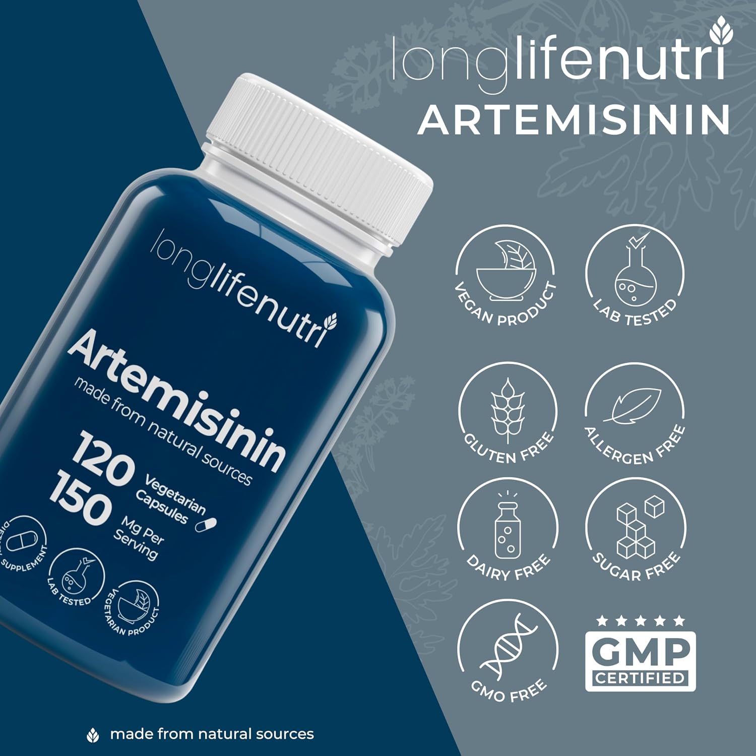 Artemisina 150mg - 120 Cápsulas Vegetales de Ajenjo Dulce Orgánico - LongLifeNutri
