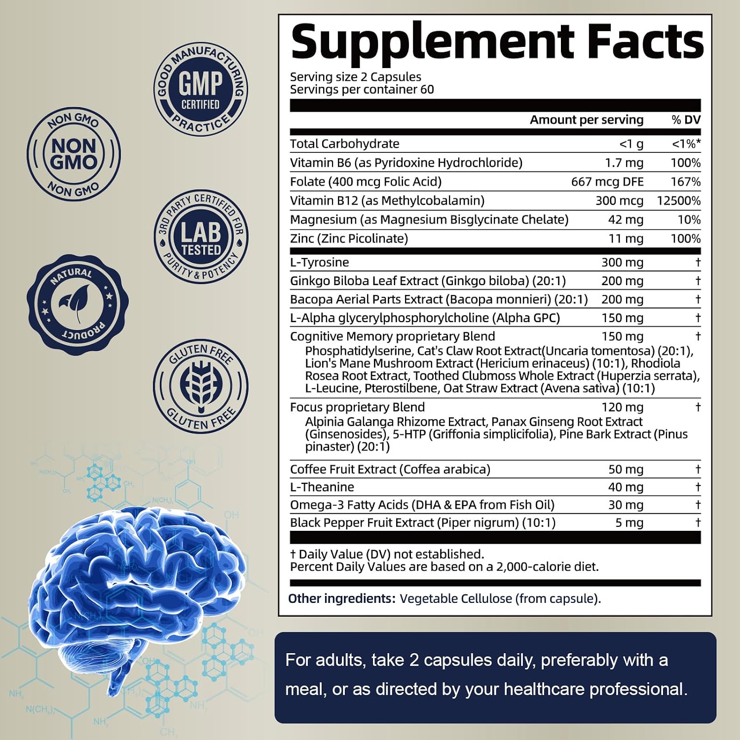 Totaria Suplemento Cerebral 25 en 1 - Memoria y Enfoque
