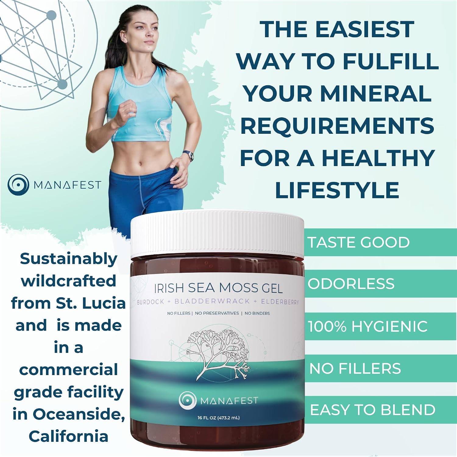 Manafest Sea Moss Gel - Gel de Musgo Marino Orgánico con Saúco, Bardana y Fucus - 454g