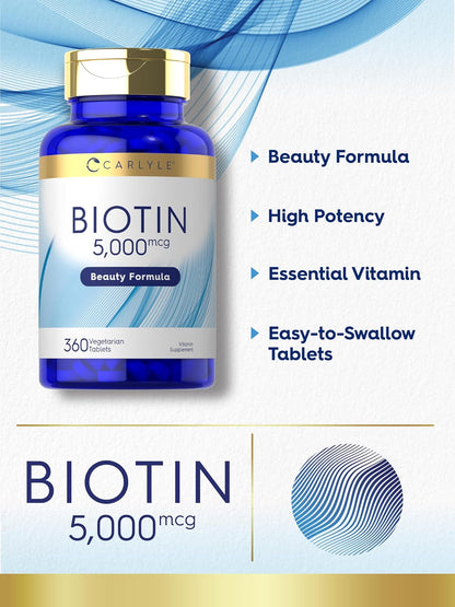 Carlyle Biotina 5000mcg | 360 Comprimidos – Libre de OGM, gluten, trigo, levadura, lactosa, saborizantes – Image 3