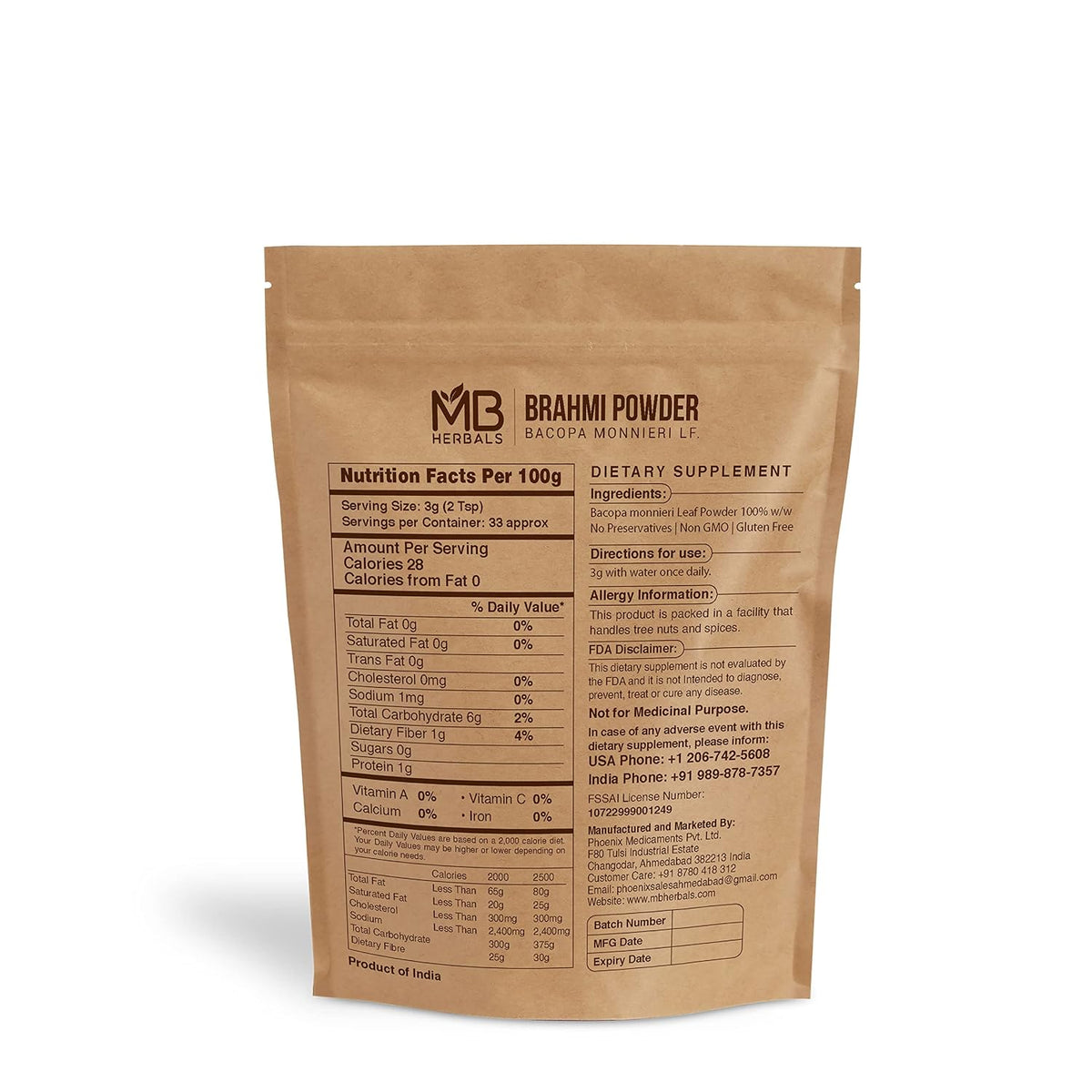 MB Herbals Pure Brahmi Powder 100g | Polvo de Brahmi Puro 100% Bacopa monnieri – Image 2