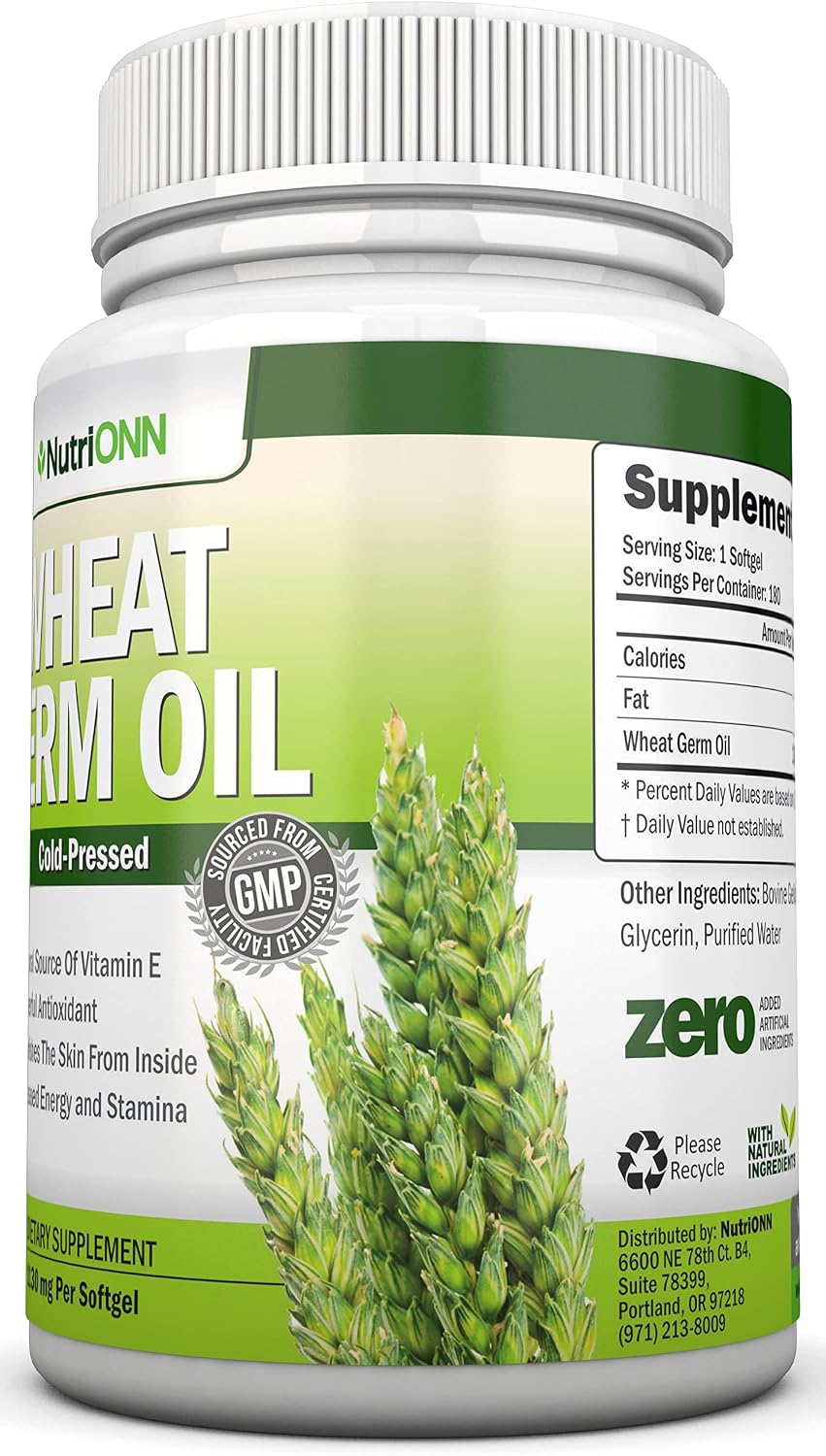 Aceite de Germen de Trigo – 1130mg – 180 Cápsulas Blandas – Prensado en Frío – Fuente Natural de Vitamina E