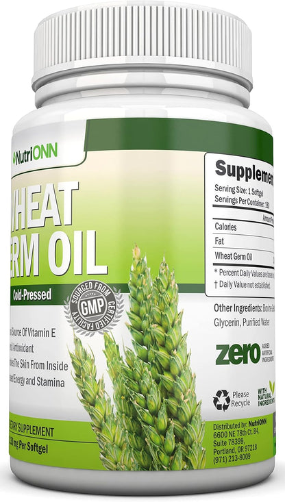 Aceite de Germen de Trigo – 1130mg – 180 Cápsulas Blandas – Prensado en Frío – Fuente Natural de Vitamina E