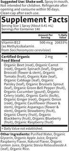 Garden of Life Organics Vitamina B12 - Spray de B12 de Alimentos Integrales para Metabolismo y Energía, Frambuesa, 59 ml