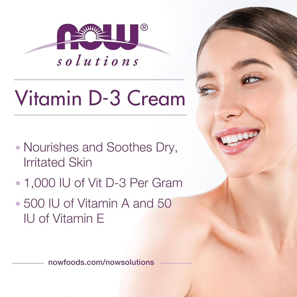 NOW Solutions, Vitamin D3 Cream 1000 IU per Gram, High Potency, Intensive Moisturizer, 4 oz