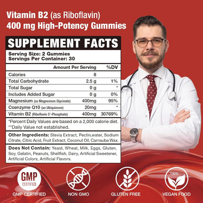 Gominolas de Vitamina B2 (Riboflavina) 400 – Contribuye al funcionamiento normal del sistema nervioso: Participa – Image 2