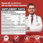 Gominolas de Vitamina B2 Riboflavina 400 mg por ración - Sabor Fresa Natural - Veganas, Sin OGM, Sin Gluten - 60 Unidades