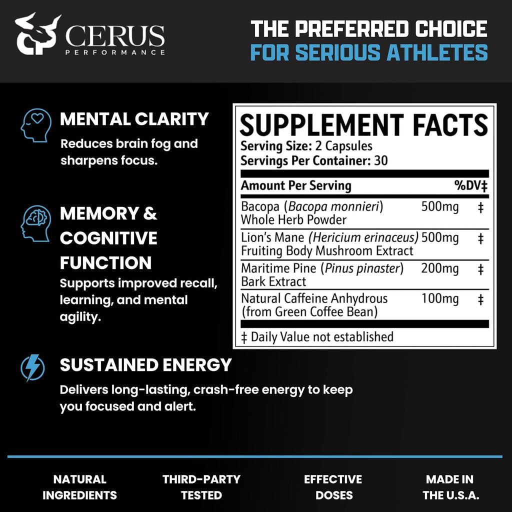 Cerus Performance Focus – Suplemento Nootrópico para Claridad Mental y Concentración – 60 Cápsulas