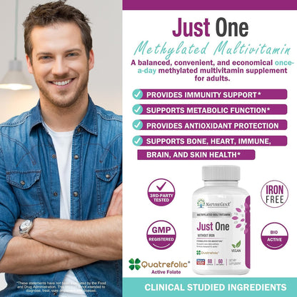 NatureGenX Just One Daily Methylated – Metilcobalamina (B12): 500 mcg de vitamina B12 en forma metilada, que ayuda – Image 2