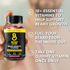 The Beard Club Gominolas de Biotina para el Crecimiento de la Barba - Suplemento Capilar para Hombres con Vitaminas B12, E y C - Sabor Fresa