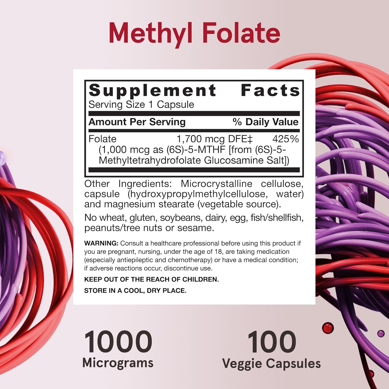 Jarrow Formulas Methyl Folate 1000 mcg - 100 Cápsulas Vegetales