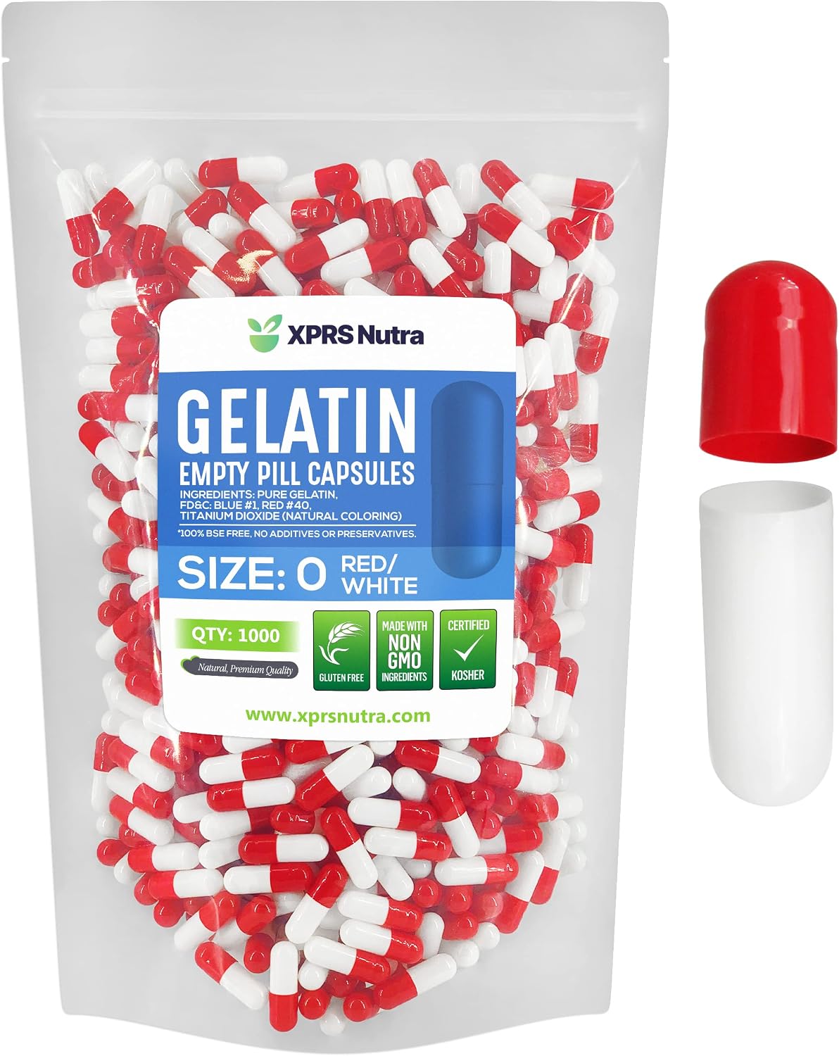 Cápsulas Vacías Tamaño 0 de Gelatina de Bovino - 1000 Unidades (Rojo/Blanco) - XPRS Nutra