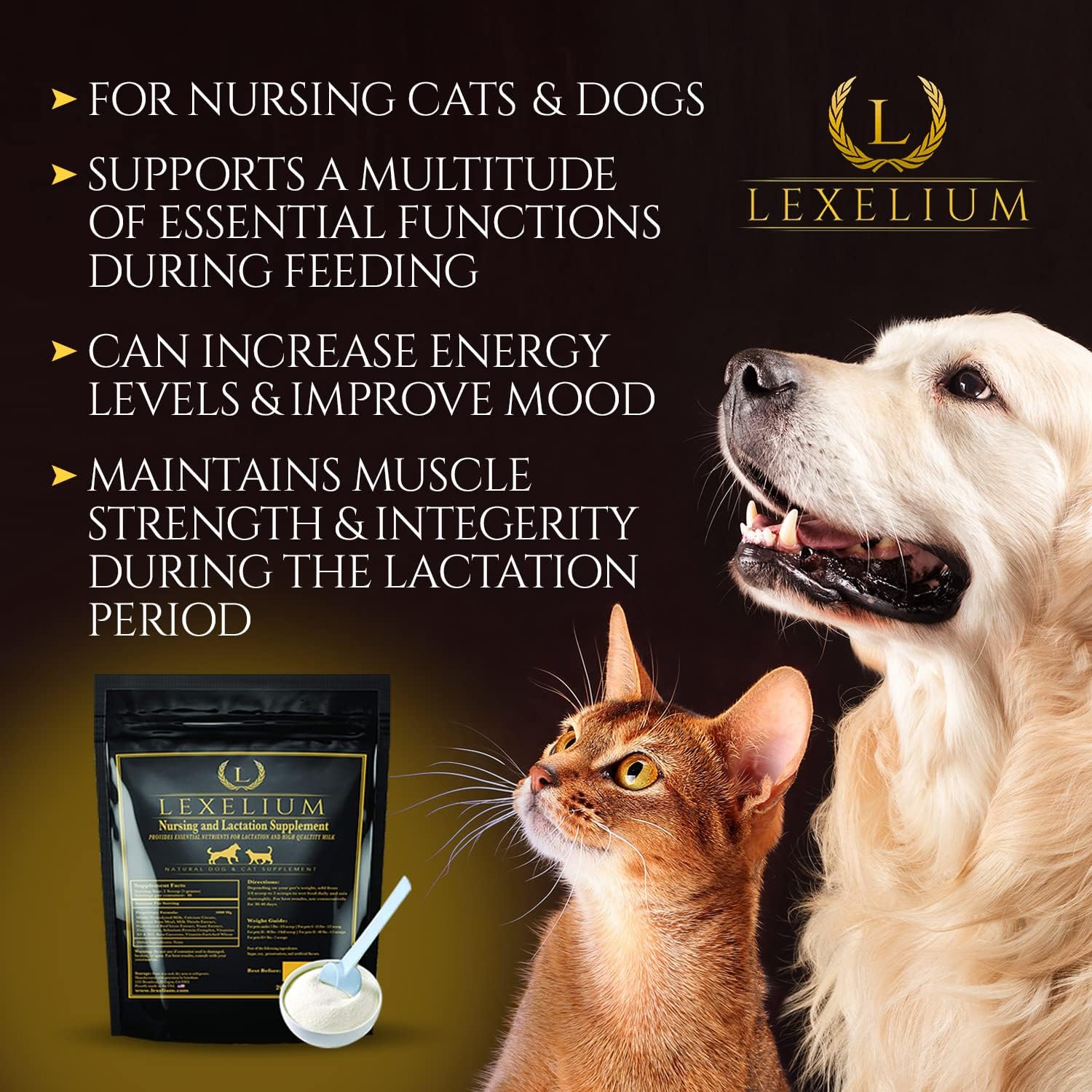 Lexelium Suplemento de Lactancia y Vitaminas para Perros y Gatos - 200g