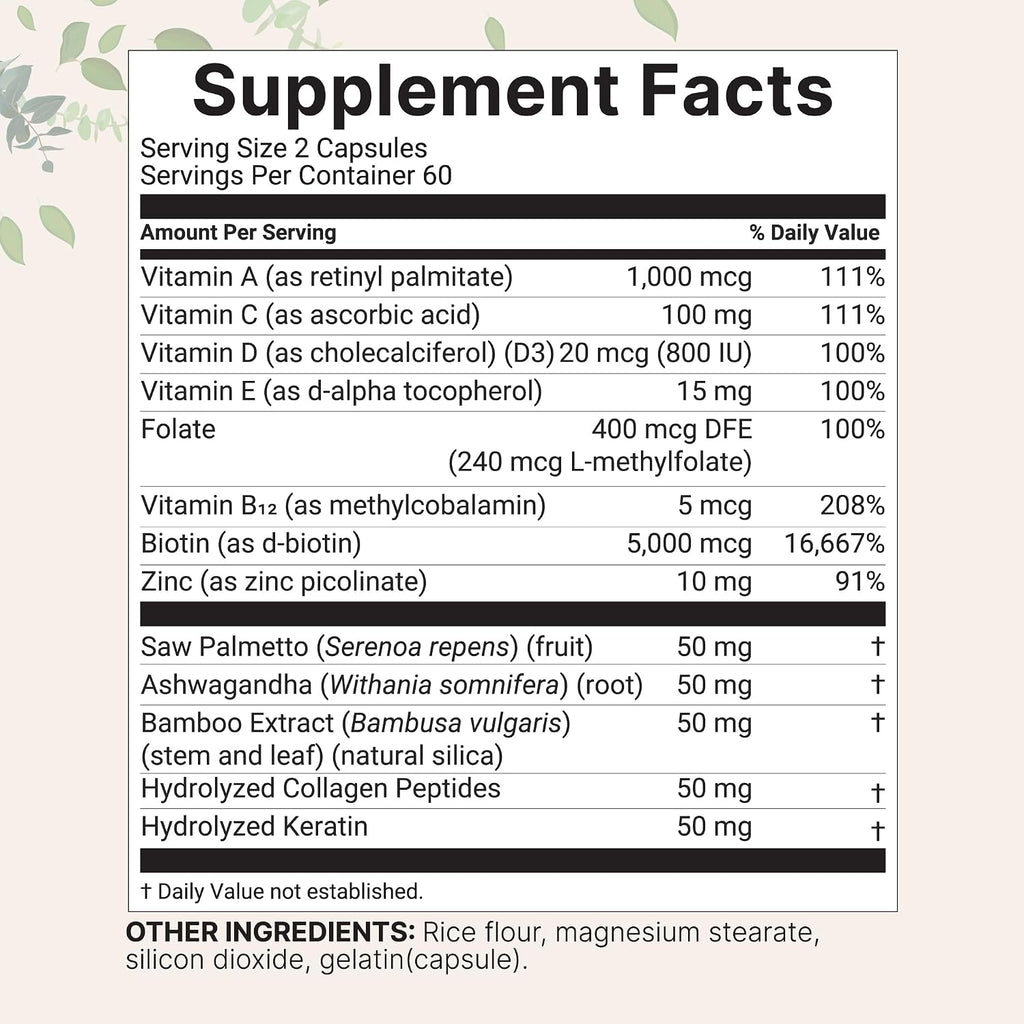Micro Ingredients Complejo de Vitaminas para el Cabello, 120 Cápsulas