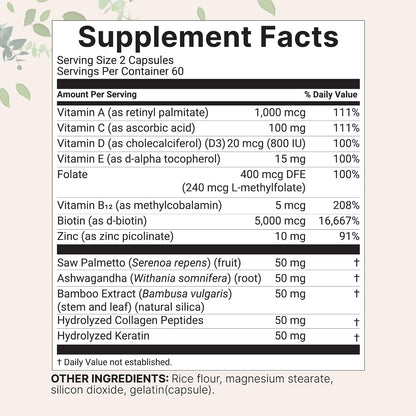 Micro Ingredients Complejo de Vitaminas para el Cabello, 120 Cápsulas – Image 2