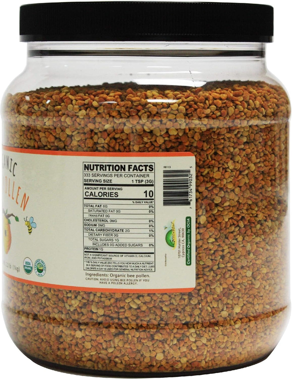 Polen de Abeja Orgánico Greenbow - 100% USDA Orgánico, No GMO, Halal, Kosher, Natural - Superalimento con Proteínas, Vitaminas y Minerales - Sin Gluten - 1000g