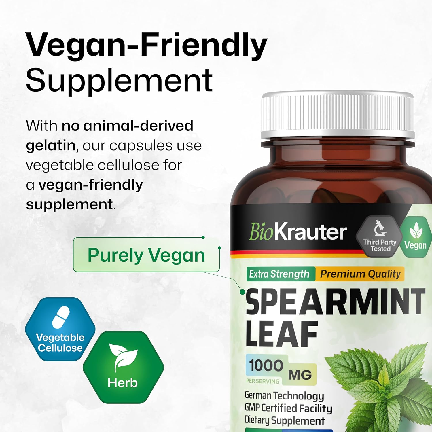BIO KRAUTER® Cápsulas de Menta Verde - 1000 mg - Vegano - 100 Cápsulas (50 Días)