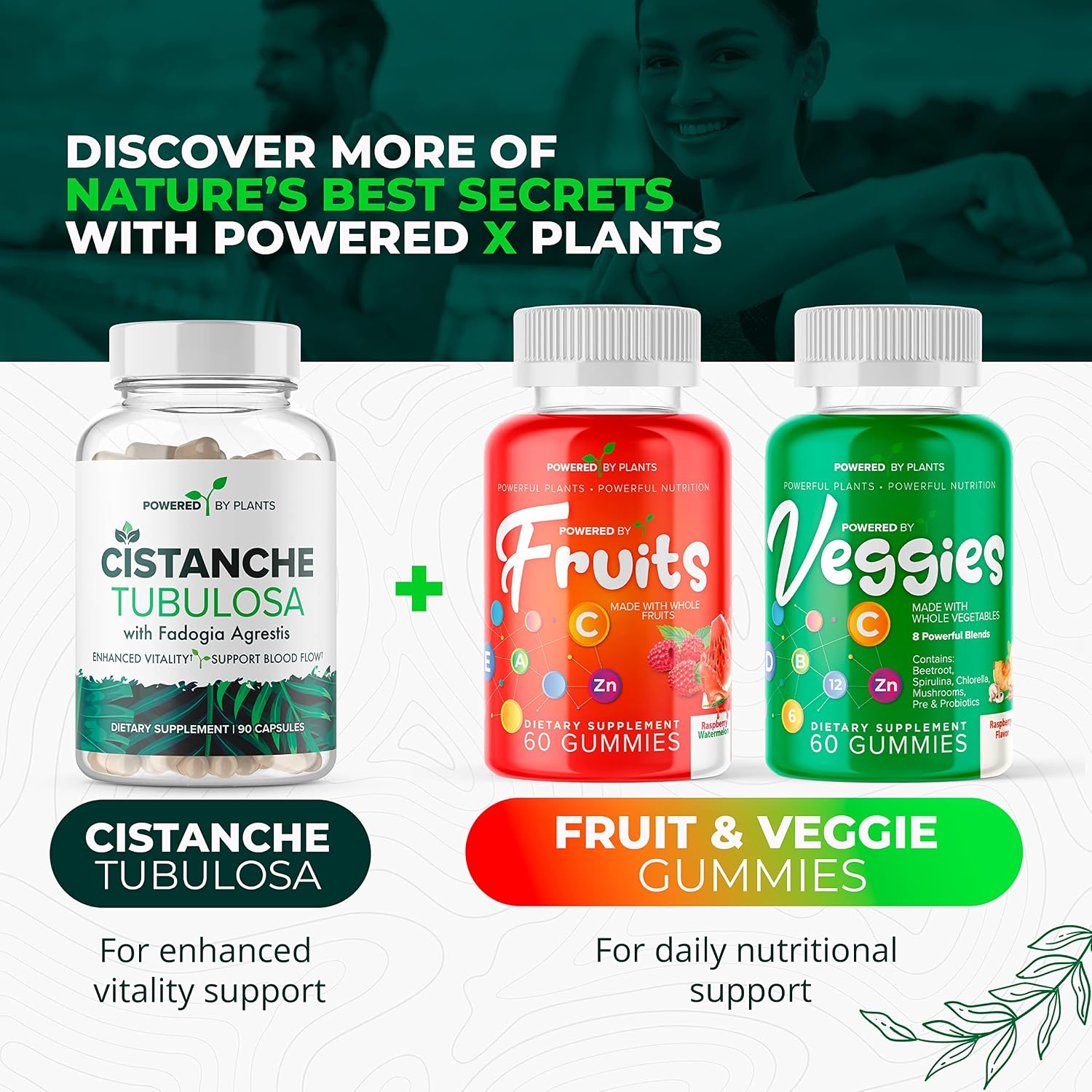 Cistanche Tubulosa con Fadogia Agrestis - Promueve la Vitalidad - Suplementos Naturales para Hombres y Mujeres con Bioperina de Powered X Plants, 90 Porciones