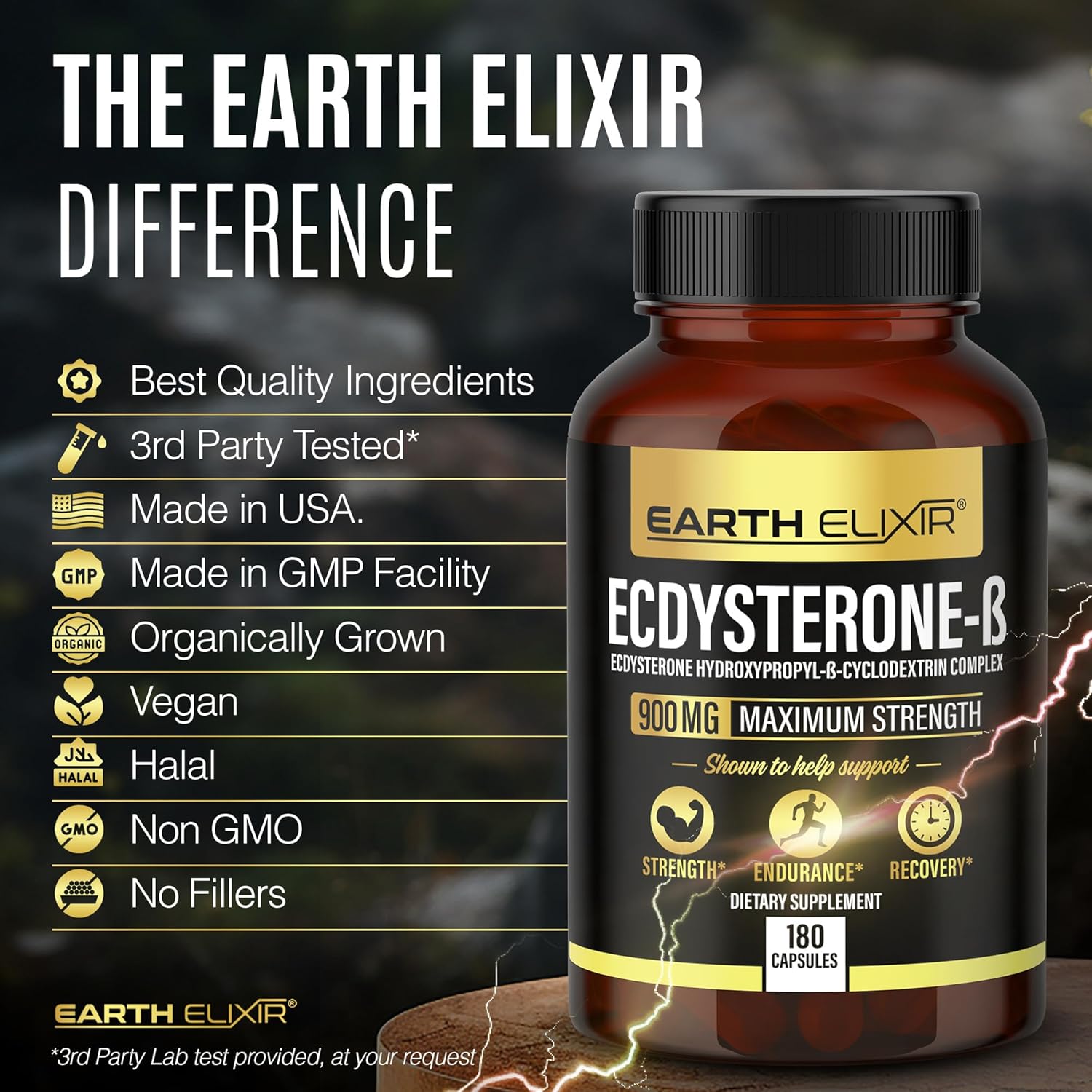 Earth Elixir Ecdysterone 900mg (180 Cápsulas) – Suplemento Deportivo con Beta-Ecdysterona y Ciclodextrina para Máxima Biodisponibilidad
