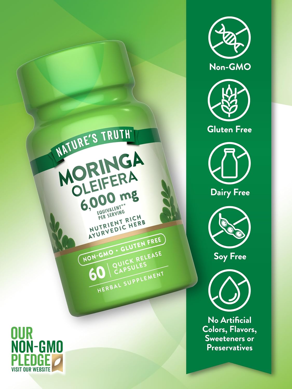 Nature's Truth Moringa Oleifera en Cápsulas | Extracto de Hoja | Sin Gluten y No GMO