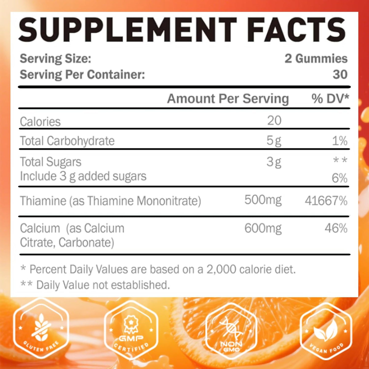 Vitamin B1 Gummies 500mg con Citrato de Calcio - 60 gomitas – Image 2